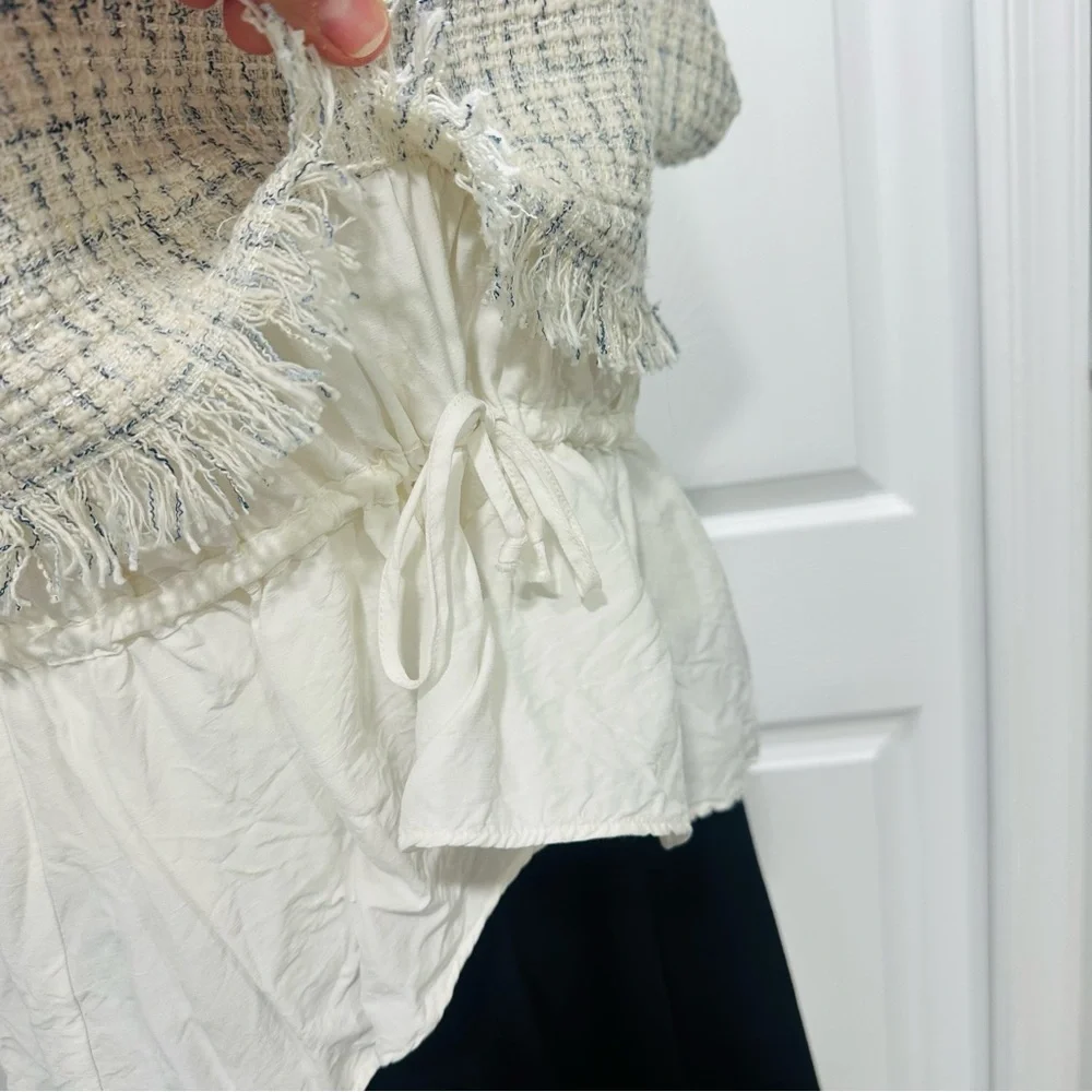 Zara Cream and White Textured Crop Top size 5 - Picture 4 of 7